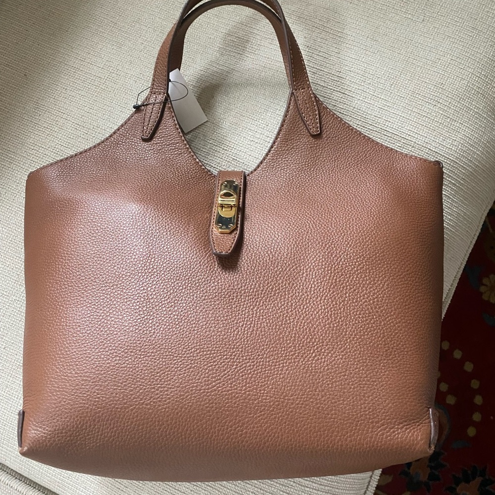 Talbots Tan Leather Tote with Gold Accent NWT